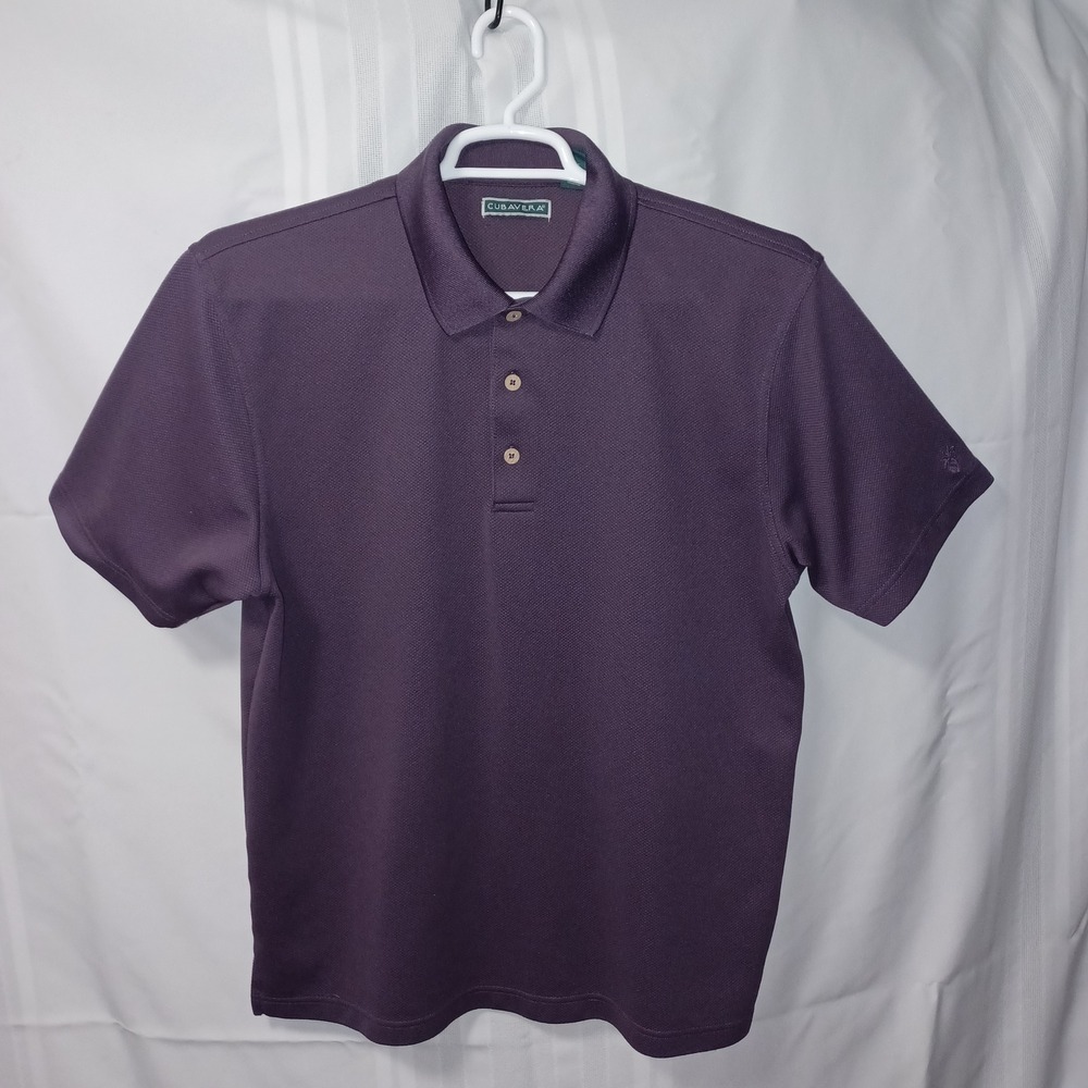 Cubavera Polo Shirt Mens Large Purple Textured Short Sleeve Casual Waffle Knit‎